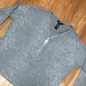 Alfani Petite Light Blue/Silver Zippered Sweater Size P/P